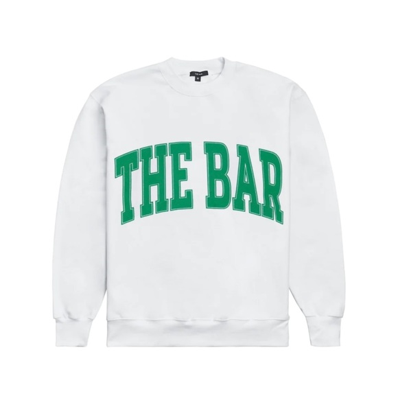 The Bar Tops Nwt The Bar Varsity Sweatshirt White With Green